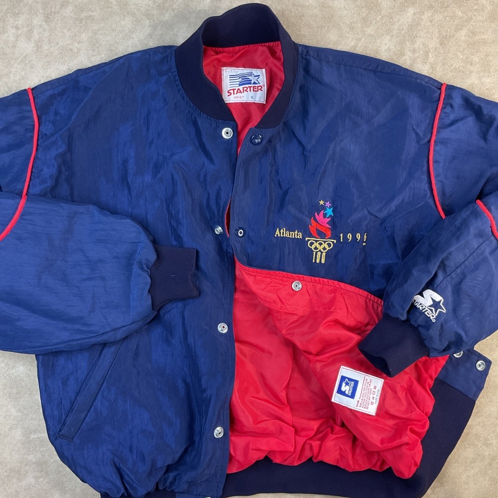 Vintage Atlanta Olympics 1996 Starter Jacket Bomber 90s Snap Front Logo Men XL‎ - Picture 8 of 11